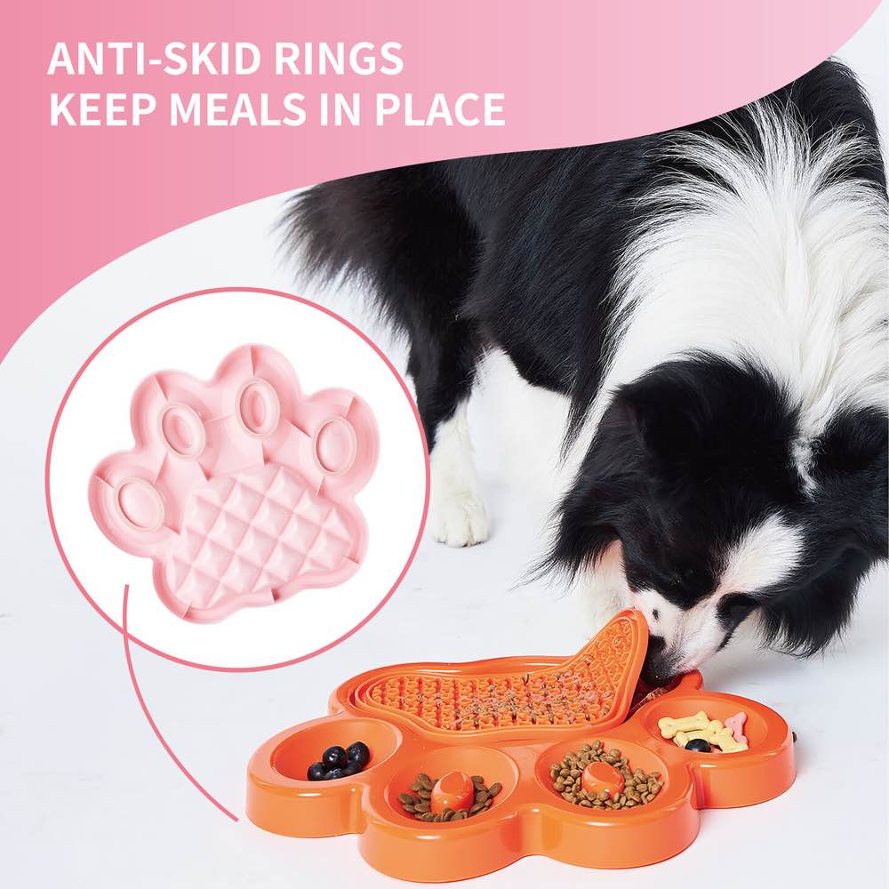 PetDreamHouse PAW 2-In-1 Interactive Slow Feeder For Cats & Dogs (Baby Pink Paw)