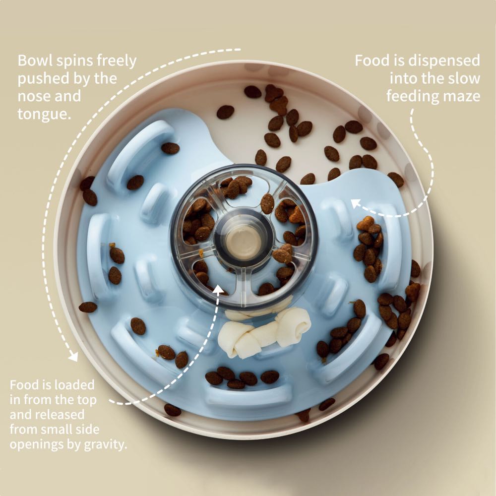 PetDreamHouse SPIN Interactive Slow Feeder For Cats & Dogs (Baby Blue UFO Maze)