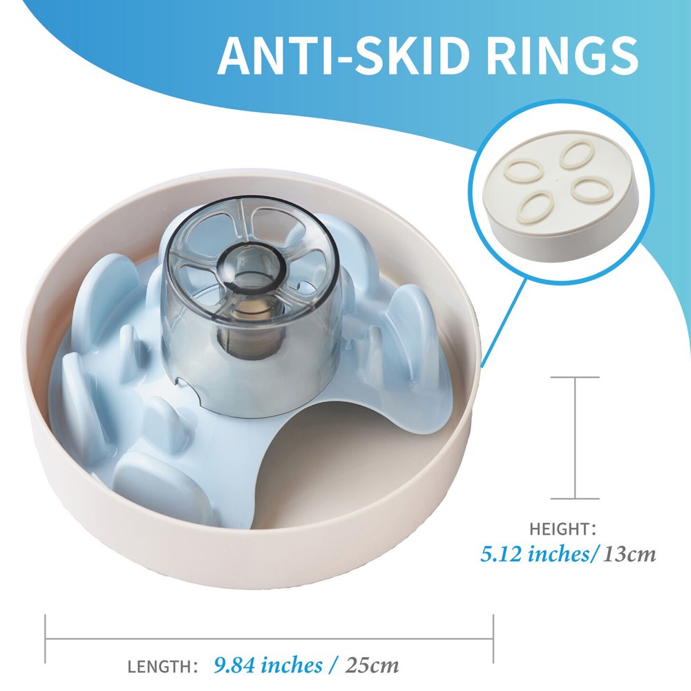 PetDreamHouse SPIN Interactive Slow Feeder For Cats & Dogs (Baby Blue UFO Maze)