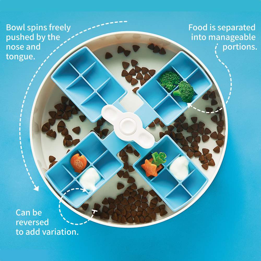 PetDreamHouse SPIN Interactive Slow Feeder For Cats & Dogs (Blue Windmill)