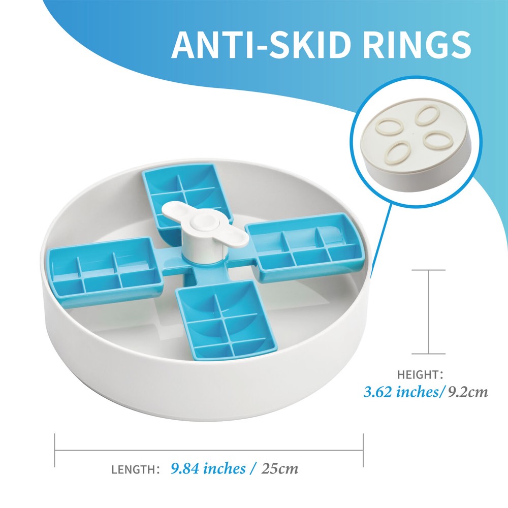 PetDreamHouse SPIN Interactive Slow Feeder For Cats & Dogs (Blue Windmill)