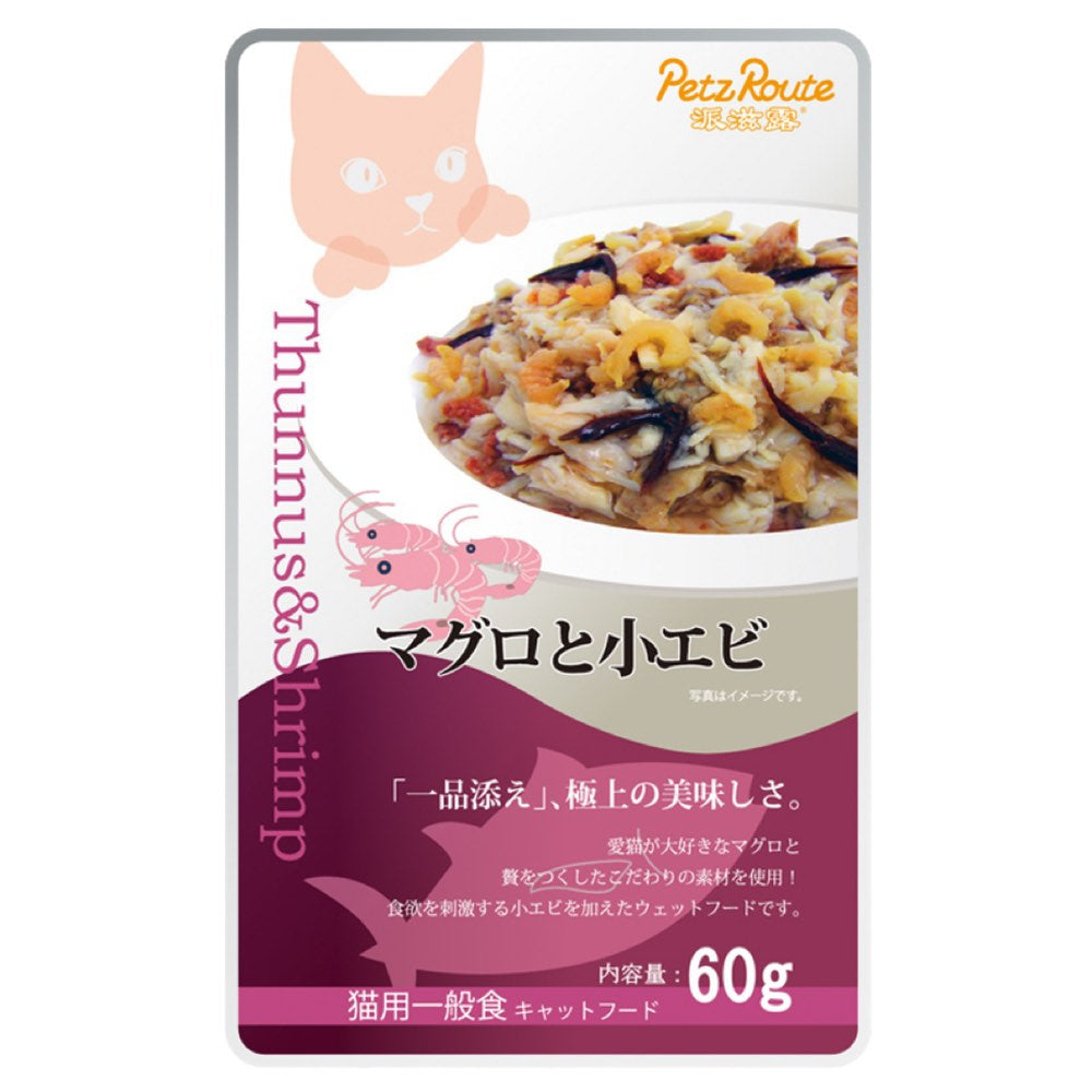 Petz Route Feast Tuna & Bonito Shrimp Pouch Cat Food 60g - Kohepets