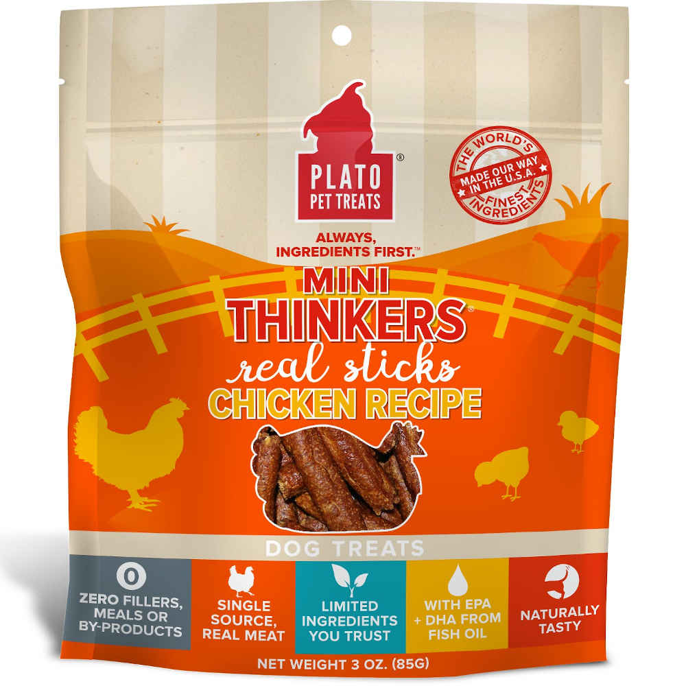 Plato Mini Thinkers Chicken Sticks Dog Treats 3oz - Kohepets
