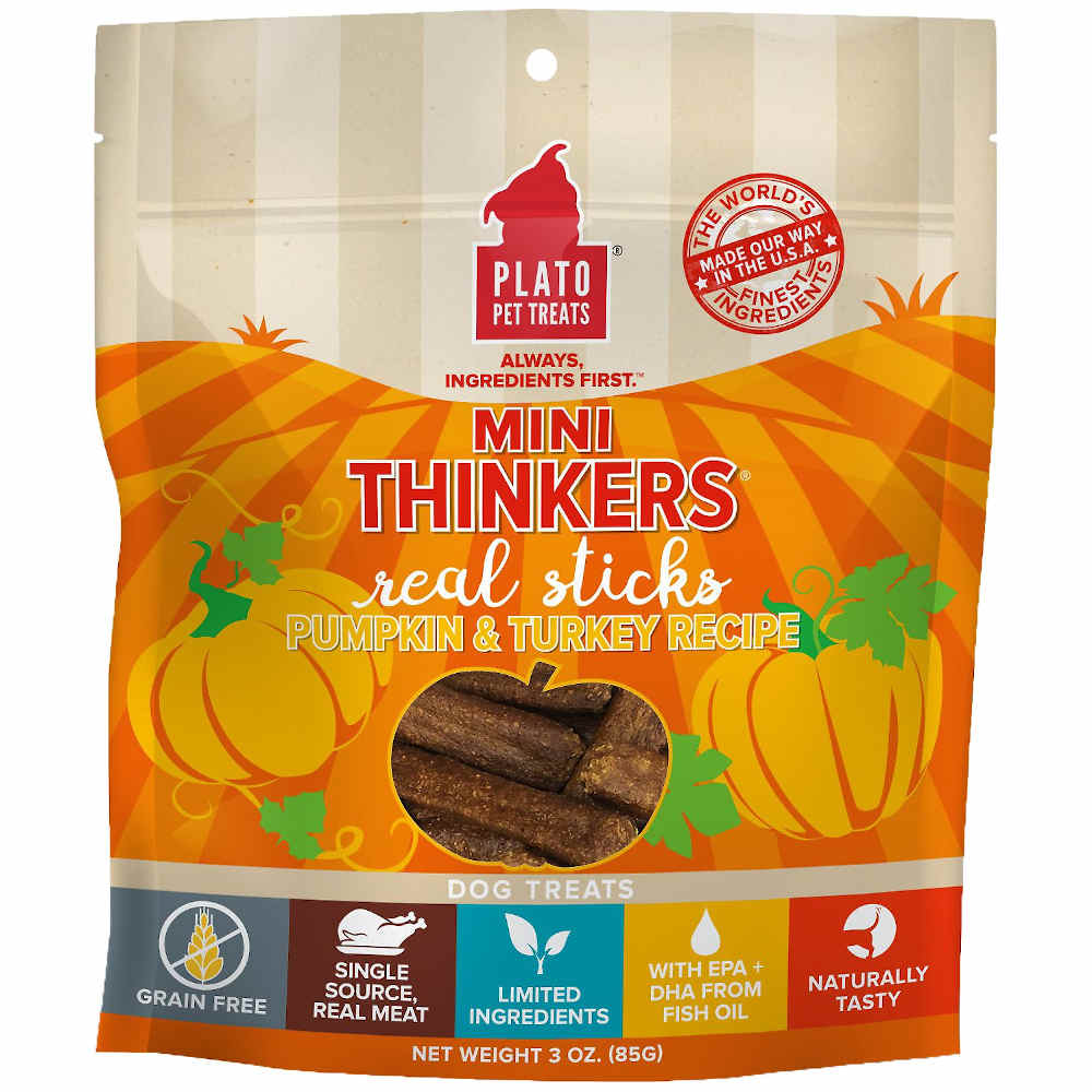 Plato Mini Thinkers Pumpkin & Turkey Grain-Free Dog Treats 3oz - Kohepets