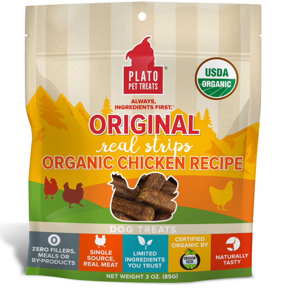 Plato Original Real Strips Organic Chicken Dog Treats 3oz - Kohepets