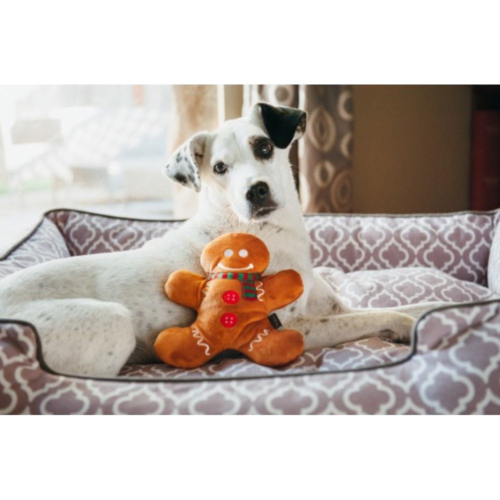 PLAY Holiday Classic Holly Jolly Gingerbread Man Plush Dog Toy - Kohepets