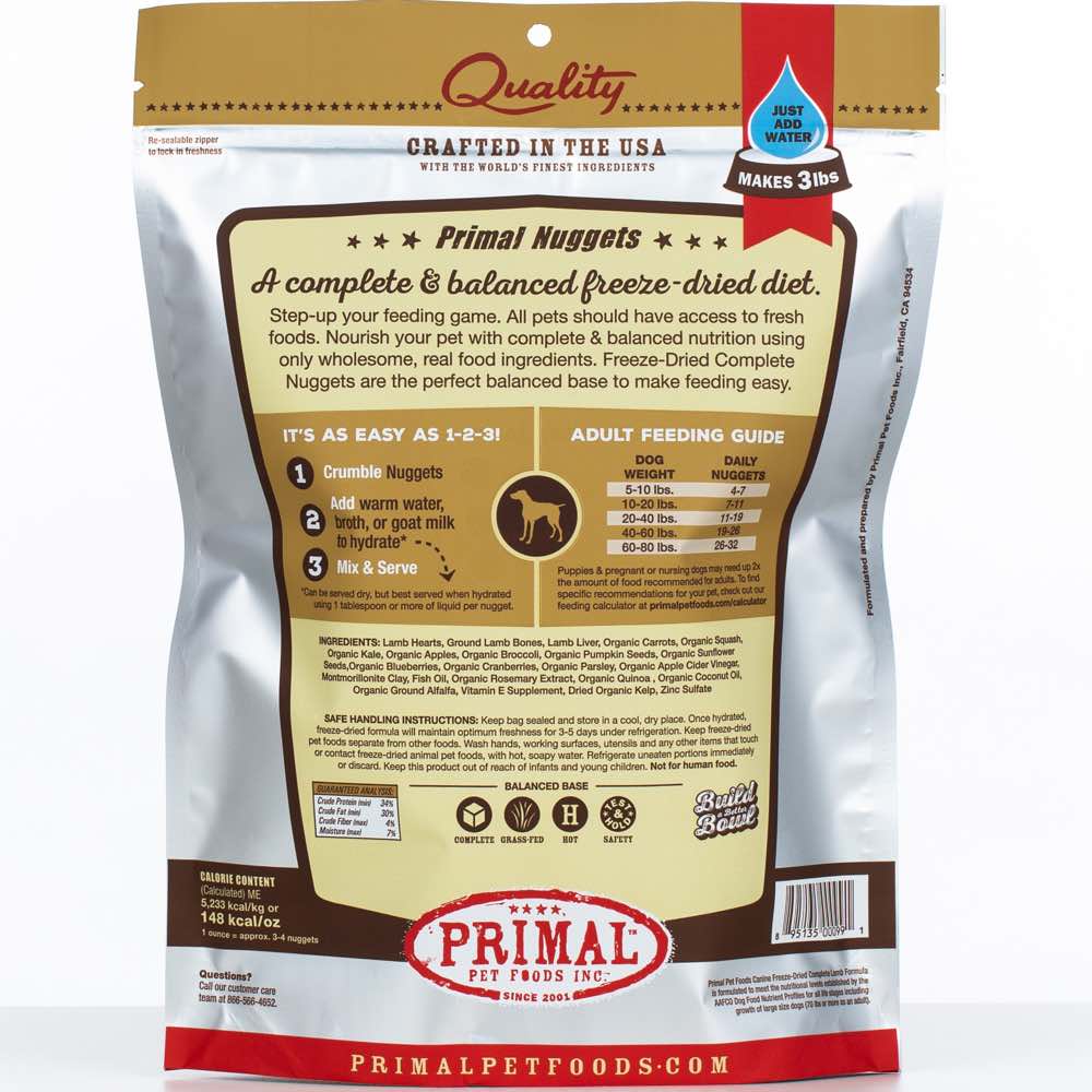 'FREE RIBS TREAT': Primal Lamb Formula Grain-Free Freeze-Dried Dog Food 14oz - Kohepets