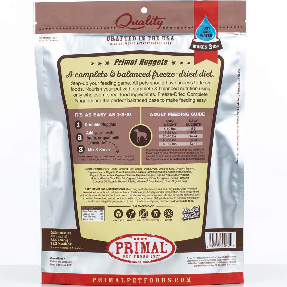 'FREE RIBS TREAT': Primal Pork Formula Grain-Free Freeze-Dried Dog Food 14oz - Kohepets