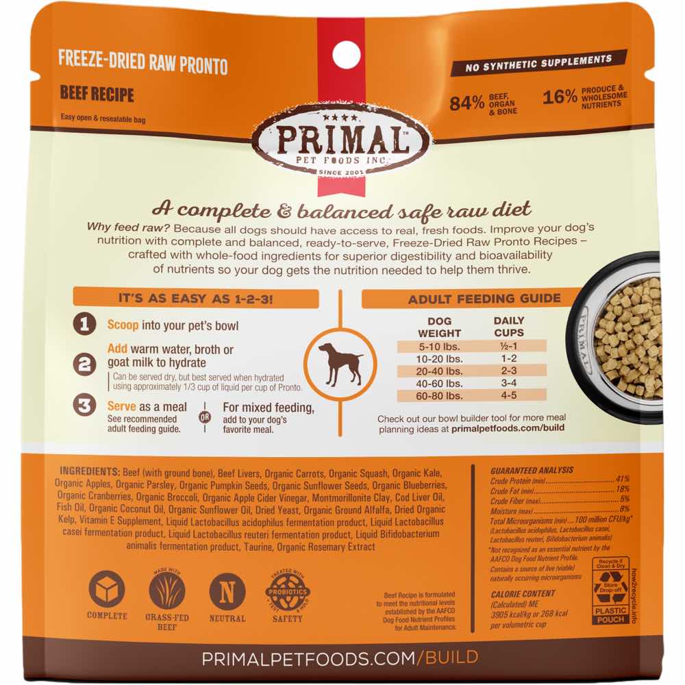 Primal Pronto Beef GrainFree Adult FreezeDried Raw Dog Food Kohepets