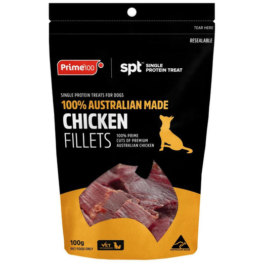 Prime100 Single Protein Treat Chicken Fillets Dog Treats 100g - Kohepets