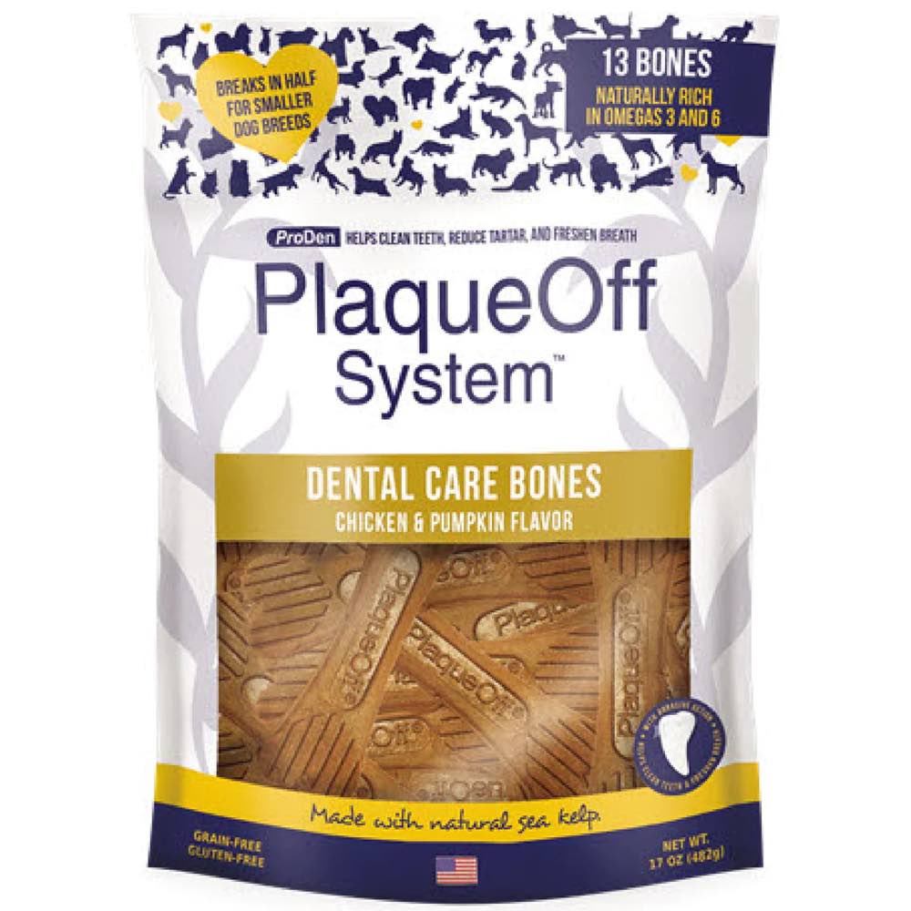 ProDen PlaqueOff Dental Care Bones Chicken & Pumpkin Flavor Grain-Free Dog Treats 482g