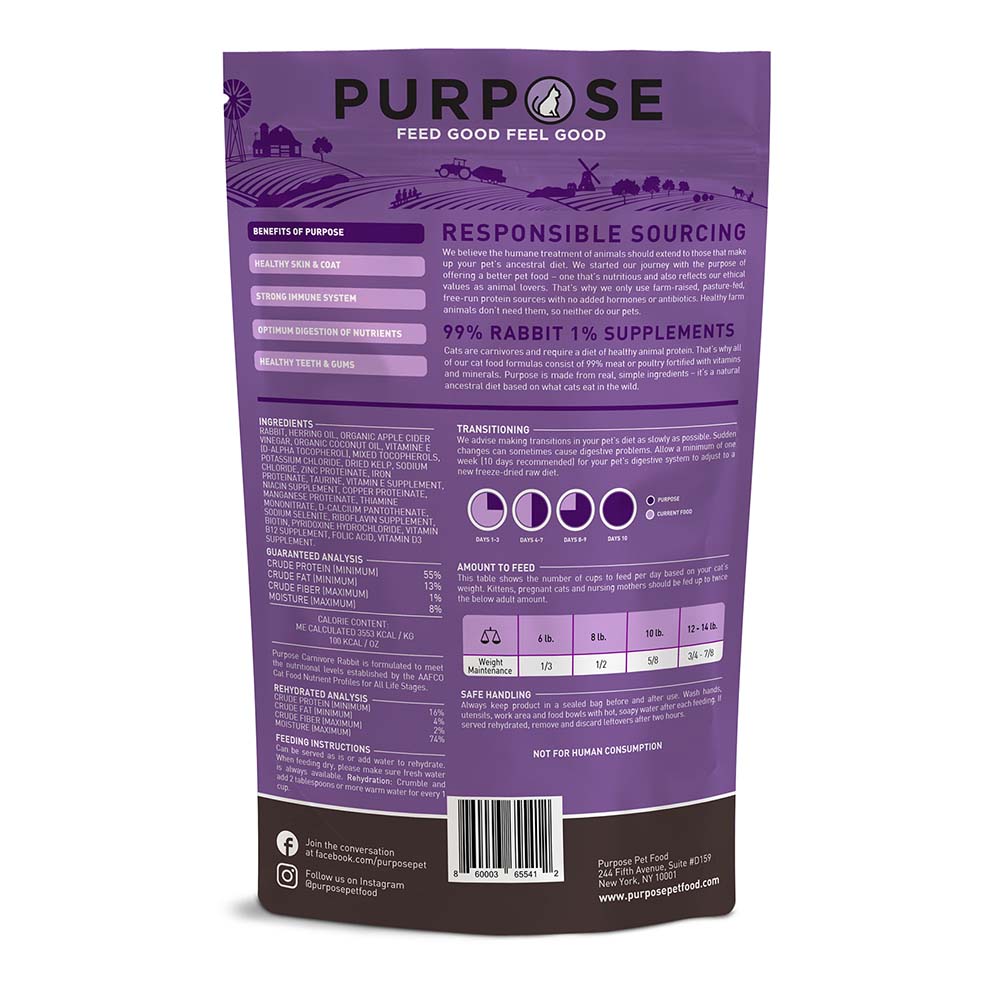 Purpose Carnivore Rabbit Grain-Free Freeze-Dried Cat Food 9oz