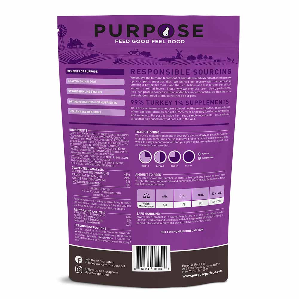 Purpose Carnivore Turkey Grain-Free Freeze-Dried Cat Food 9oz