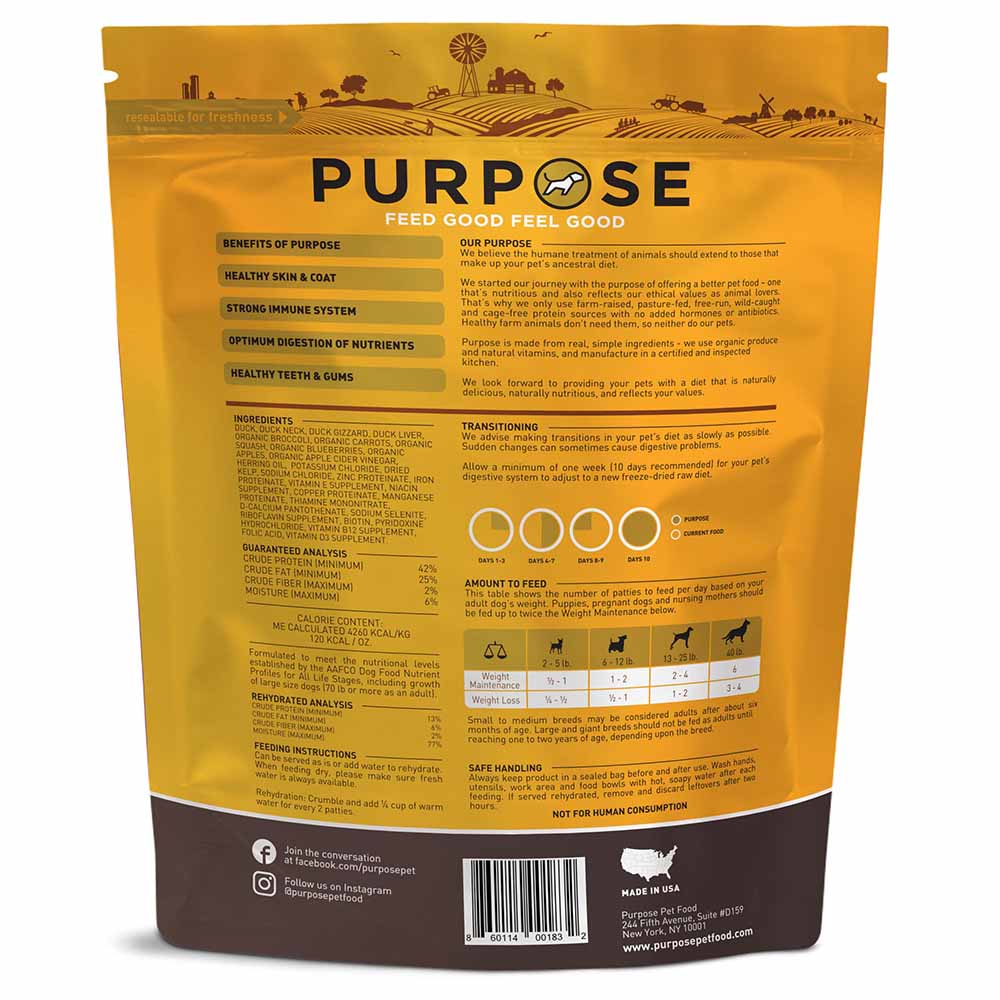 Purpose Duck & Veggie Patties Grain-Free Freeze-Dried Dog Food 14oz