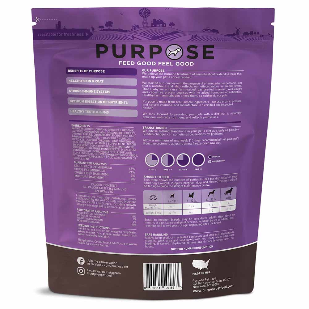 Purpose Rabbit & Veggie Patties Grain-Free Freeze-Dried Dog Food 14oz