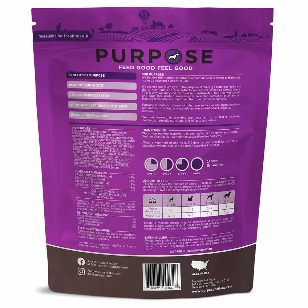 Purpose Turkey & Veggie Patties Grain-Free Freeze-Dried Dog Food 14oz