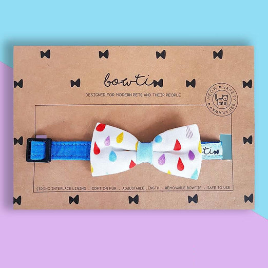 Bowtix Handmade Dog Collar With Removable Bowtie - Rainbow Drops - Kohepets
