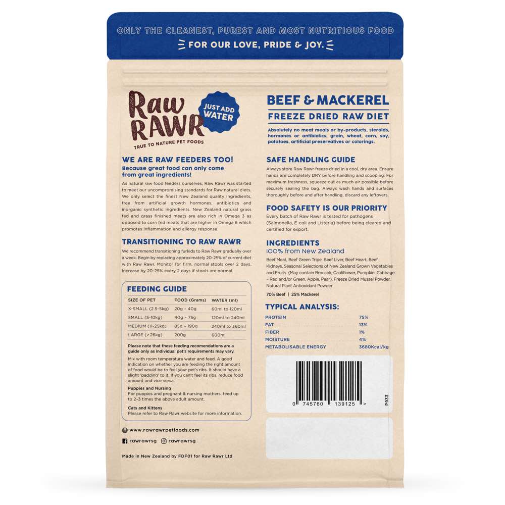 Raw Rawr Balanced Diet Beef & Sardine Freeze-Dried Raw Cat & Dog Food - Kohepets