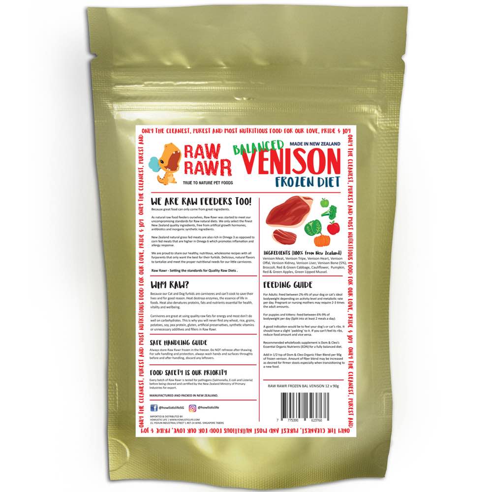 Raw Rawr Venison Frozen Balanced Diet Dog Food 1.1kg - Kohepets