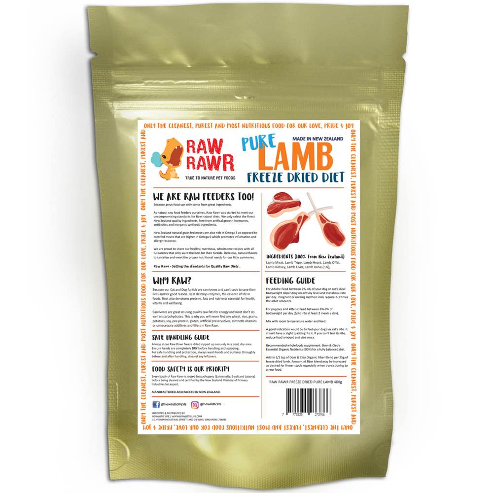 Raw Rawr Lamb Freeze Dried Pure Diet Cat & Dog Food 400g - Kohepets