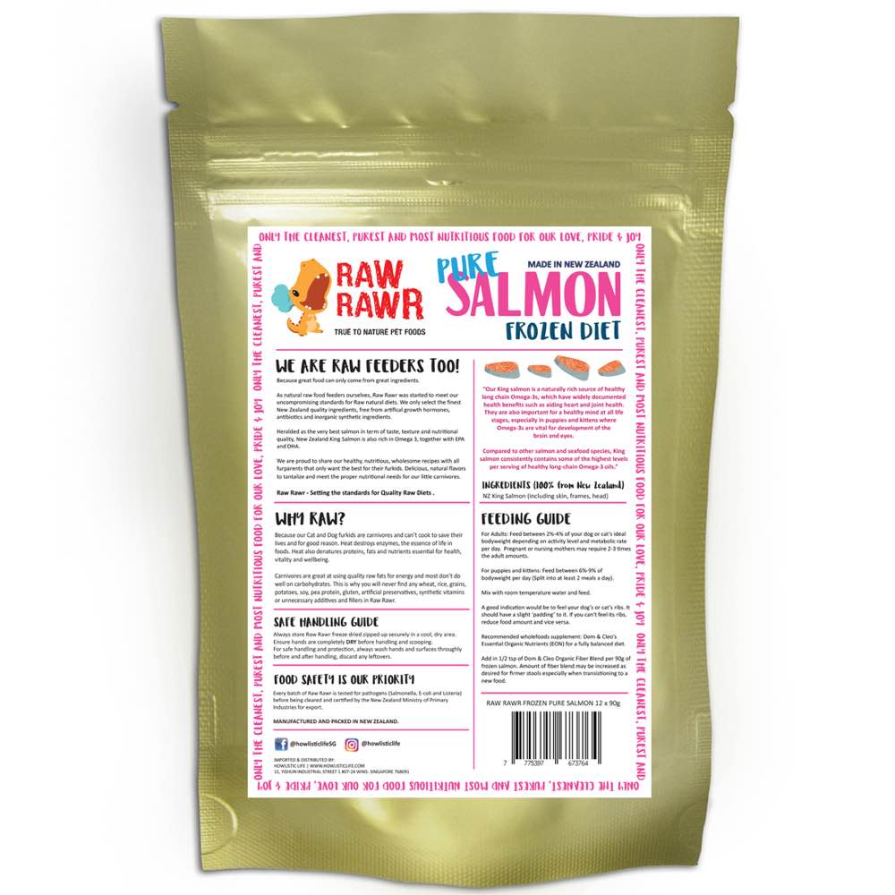 Raw Rawr PURE 100% Salmon Frozen Diet Cat & Dog Food 1.1kg - Kohepets