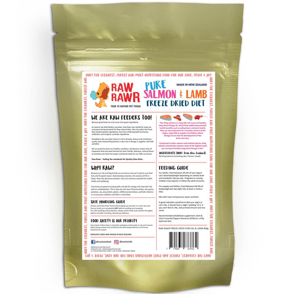 Raw Rawr Salmon & Lamb Freeze Dried Pure Diet Cat & Dog Food 400g - Kohepets