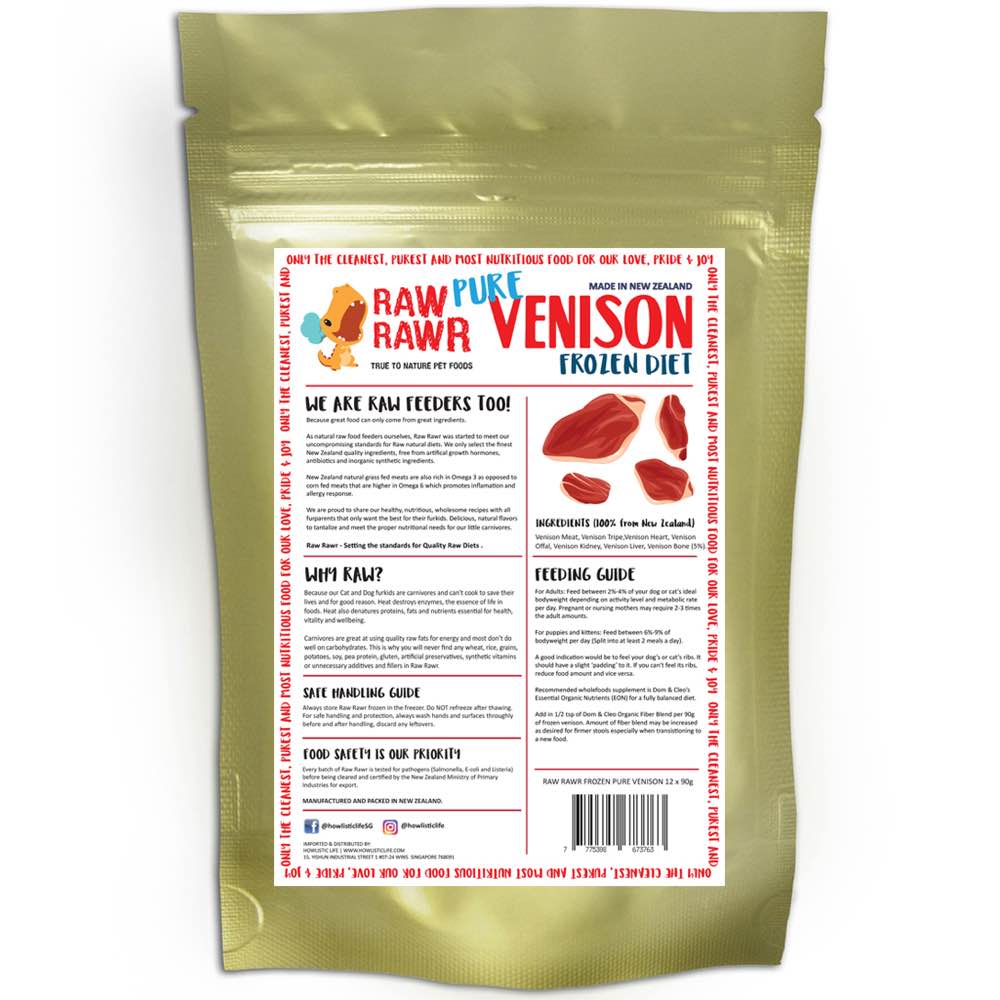 Raw Rawr Venison Frozen Pure Diet Cat & Dog Food 1.1kg - Kohepets