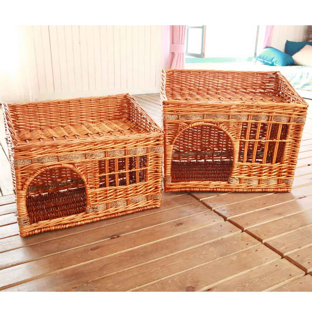 Sweety Rectangular Rattan Cat House Bed - Kohepets