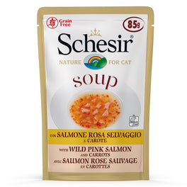 Schesir Soup With Wild Pink Salmon & Carrots Grain-Free Pouch Cat Food 85g x 20 - Kohepets