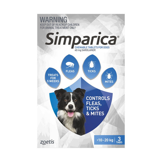 Simparica Anti Flea & Tick Chews For Medium Dogs (10.1-20kg) 3ct - Kohepets