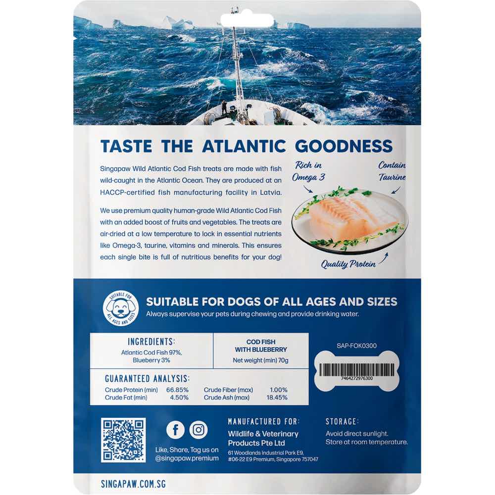 Sing-A-Paw Wild Atlantic Cod Fish With Blueberry Grain-Free Air-Dried ...