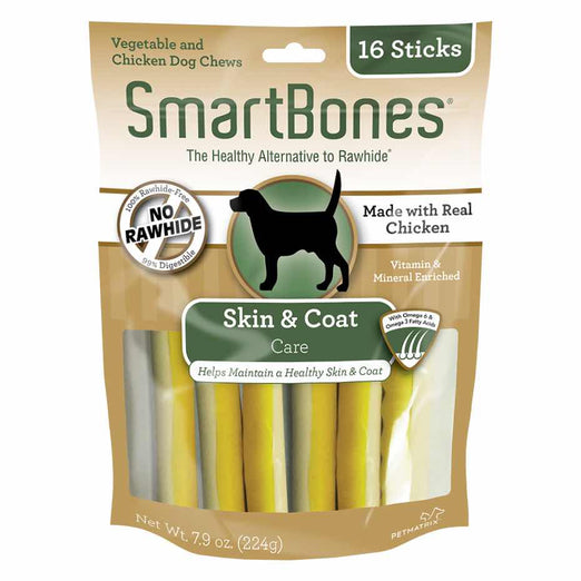 SmartBones SmartSticks Skin & Coat Care Dog Chews 16pc - Kohepets