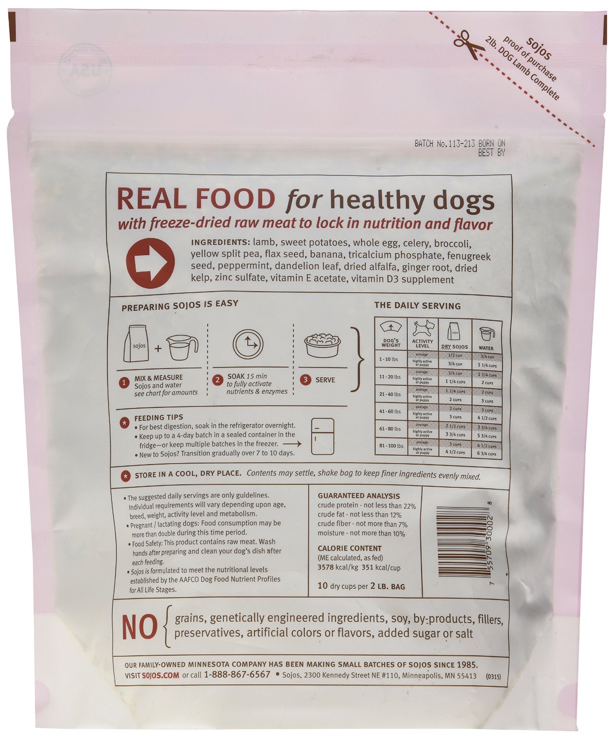 Sojos Complete Freeze-Dried Lamb Raw Dehydrated Dog Food 2lb - Kohepets