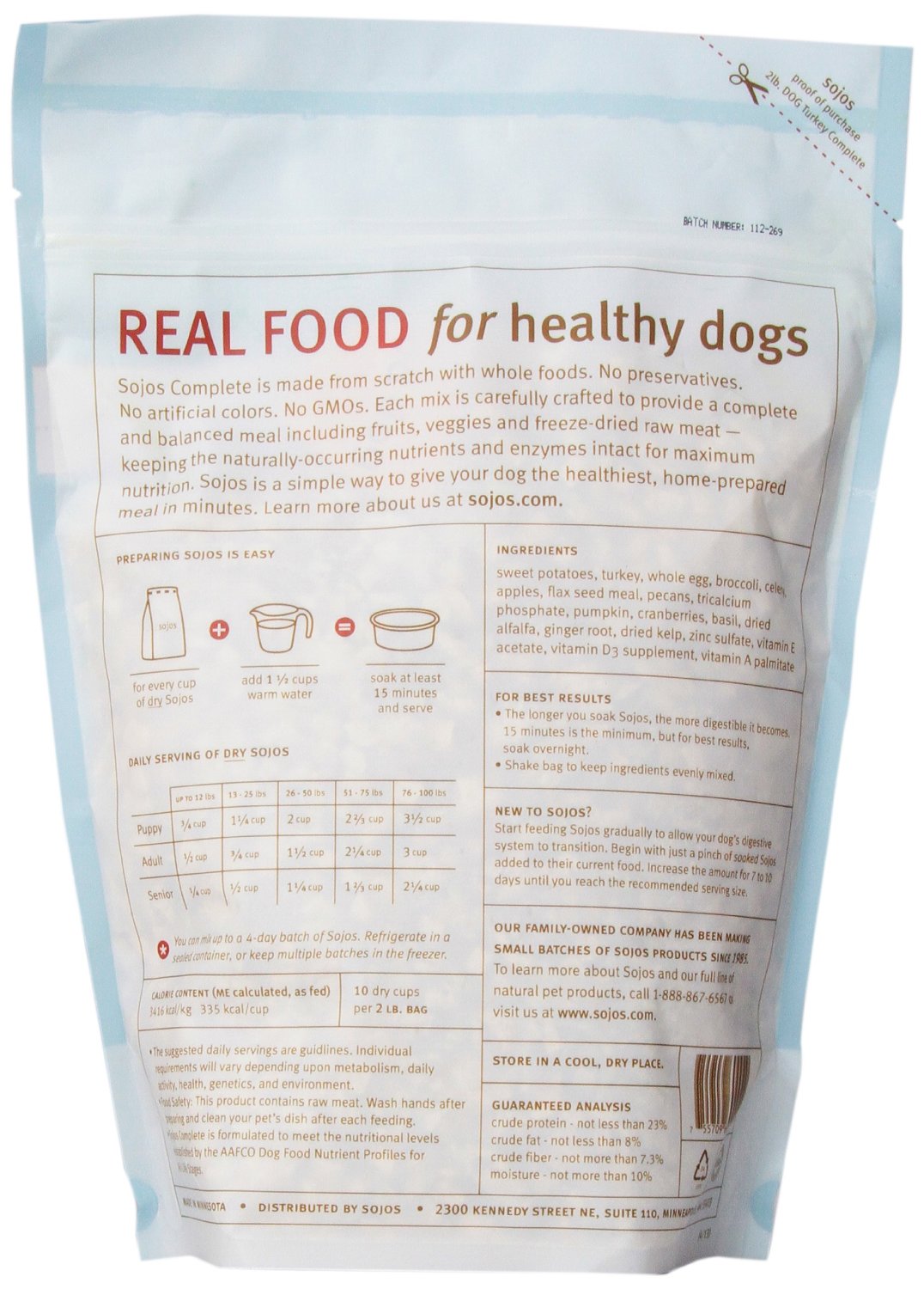 Sojos Complete Freeze-Dried Turkey Raw Dehydrated Dog Food 2lb - Kohepets