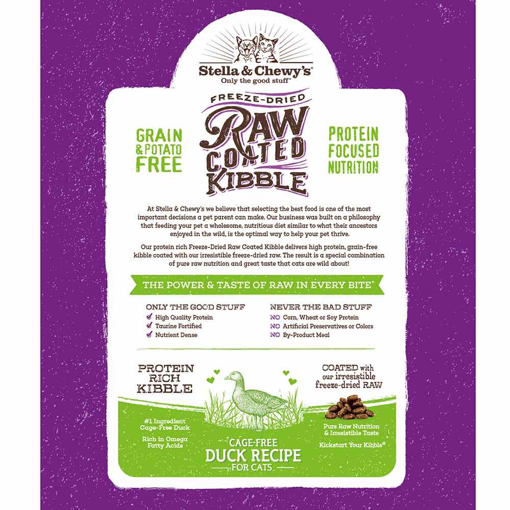 Stella & Chewy’s Freeze-Dried Raw Coated Kibble Cage-Free Duck Recipe Grain-Free Dry Cat Food 5lb - Kohepets
