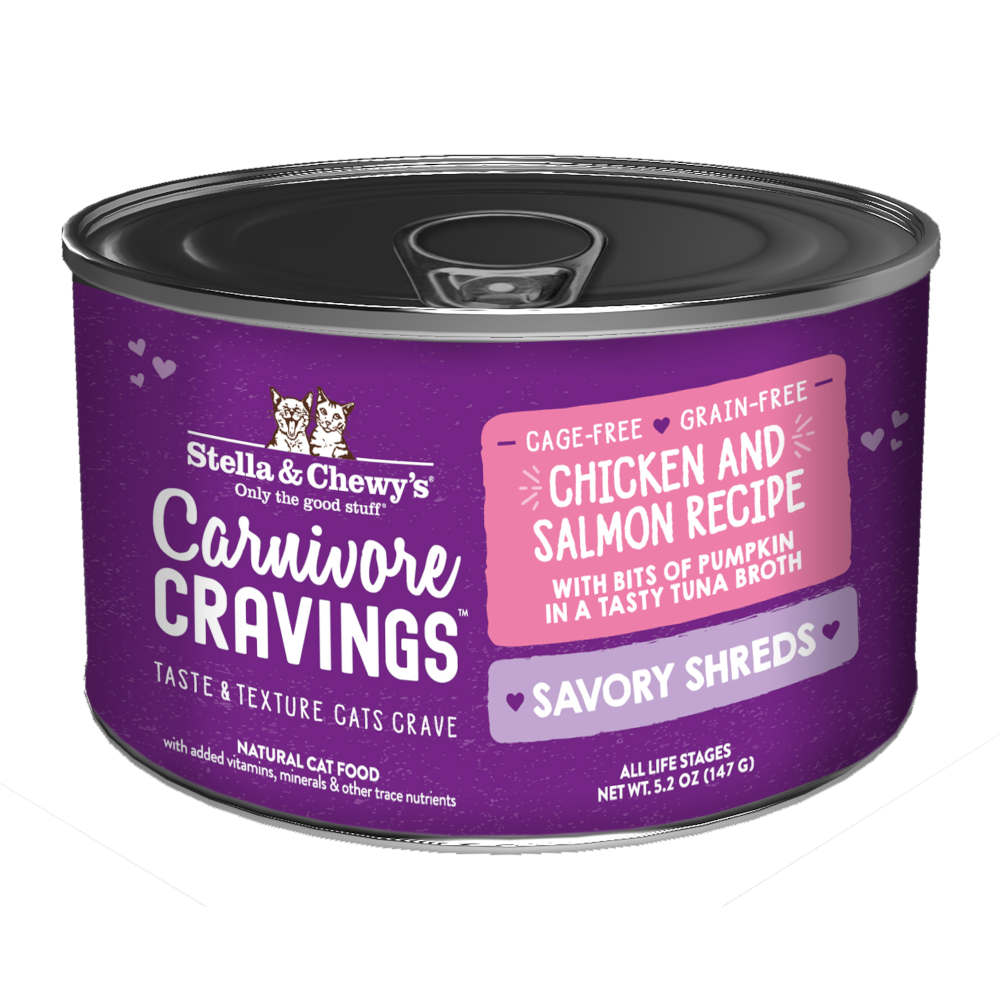 Stella & Chewy's Carnivore Cravings Savory Shreds Chicken & Salmon in Broth Grain-Free Canned Cat Food 5.2oz