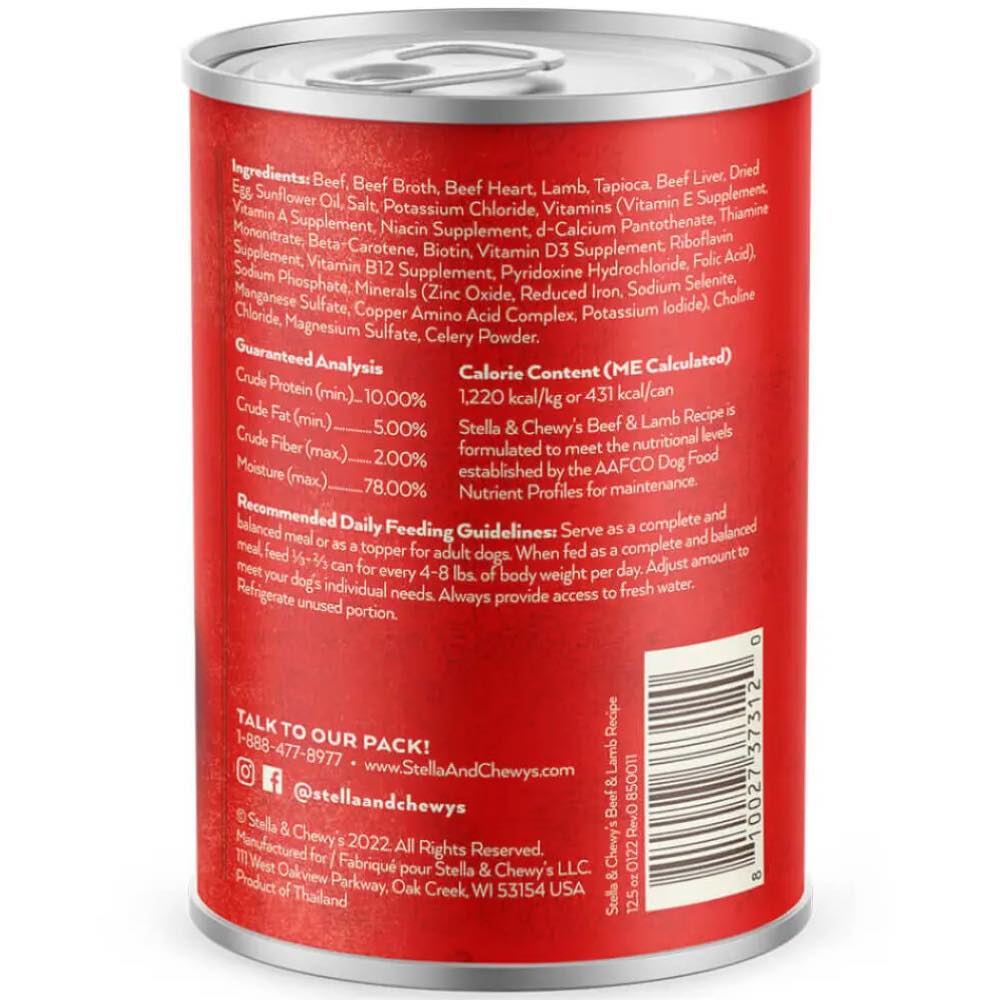 Stella & Chewy’s Gourmet Pate Beef & Lamb Recipe Grain-Free Canned Dog Food 12.5oz