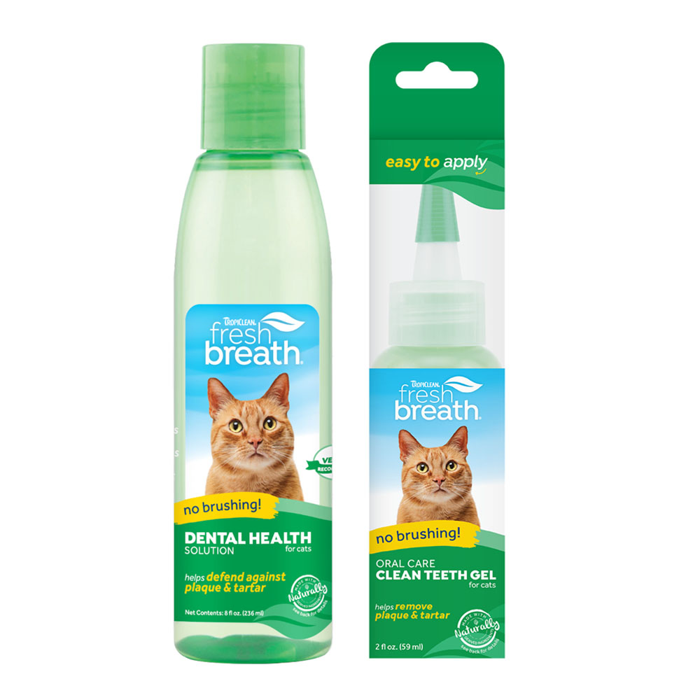Tropiclean Fresh Breath Oral Care Water Additive & Clean Teeth Gel Bundle For Cats