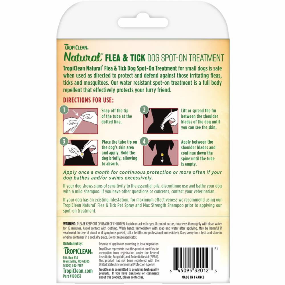TropiClean Natural Flea & Tick Dog Spot-On Treatment (Small) 3ct - Kohepets