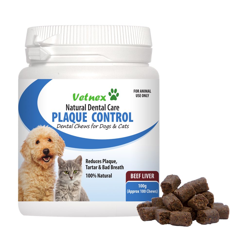 VetNex Plaque Control Beef Liver Dental Chews for Dogs & Cats 100ct - Kohepets