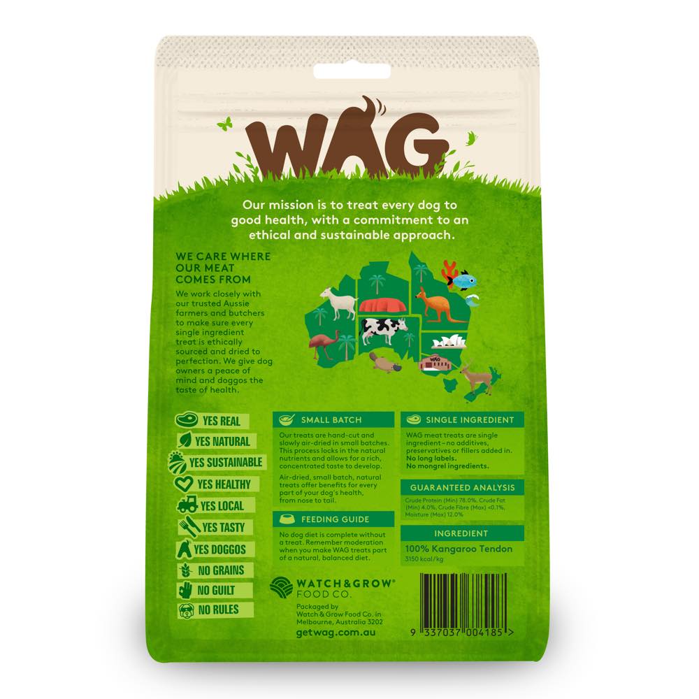WAG Kangaroo Tendons Grain-Free Dog Treats 200g - Kohepets