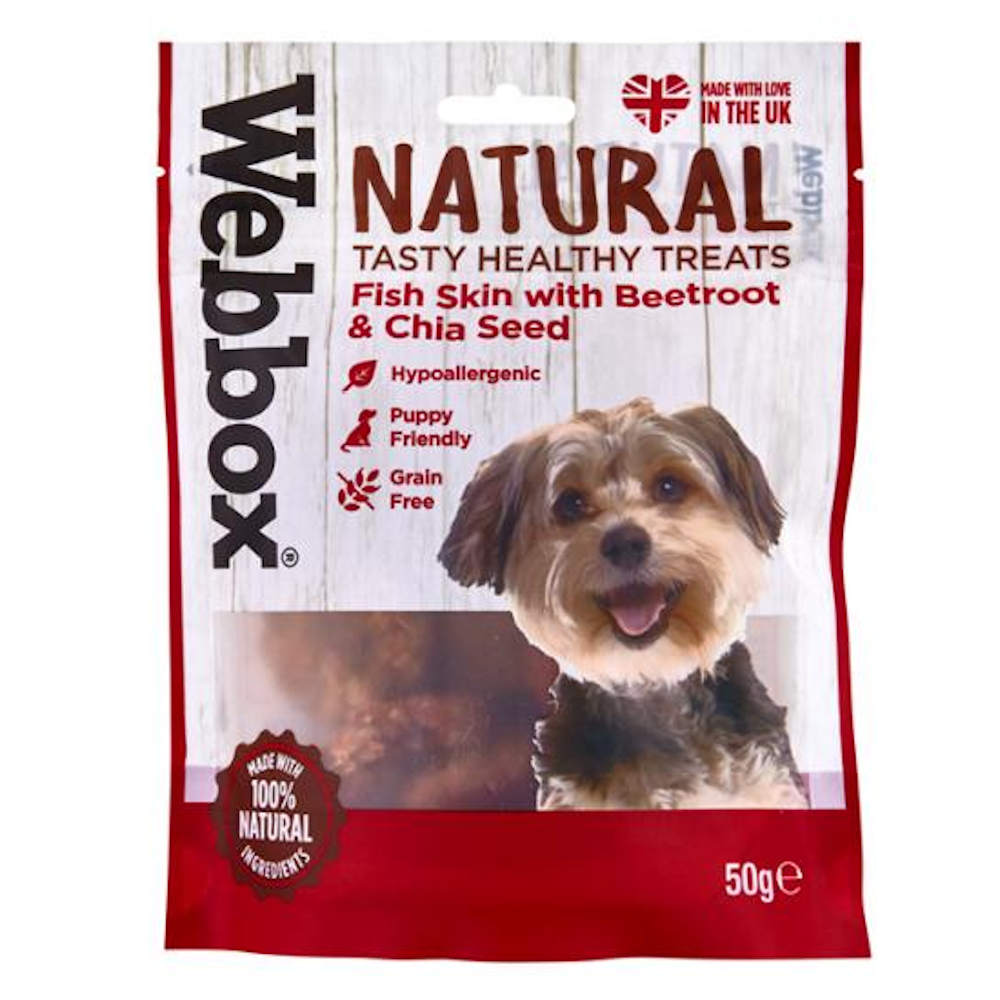 Webbox Natural Fish Skin with Beetroot & Chia Seed Grain-Free Dog Treats 50g - Kohepets
