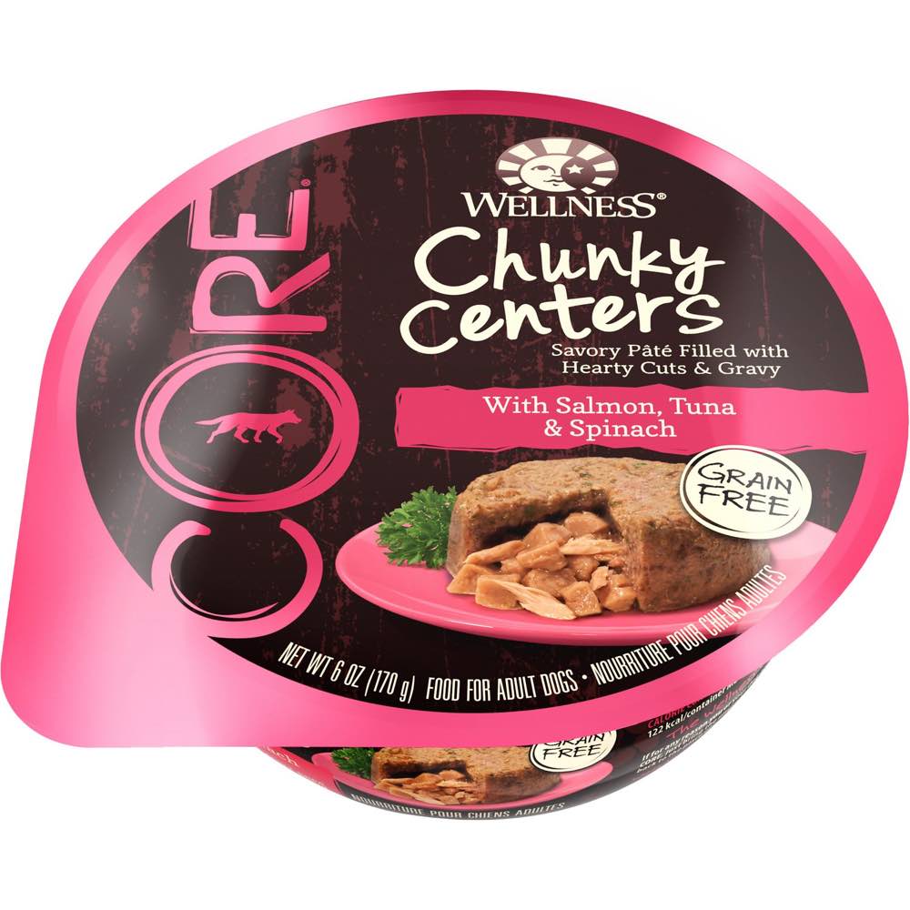 BUY 3 GET 1 FREE: Wellness CORE Chunky Centers Salmon, Tuna & Spinach Wet Dog Food 6oz - Kohepets