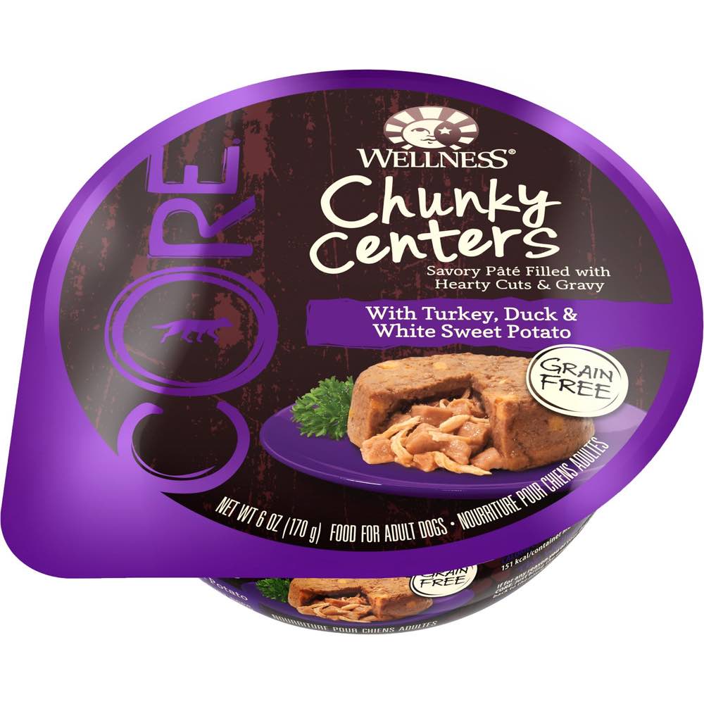 BUY 3 GET 1 FREE: Wellness CORE Chunky Centers Turkey, Duck & White Sweet Potato Wet Dog Food 6oz - Kohepets