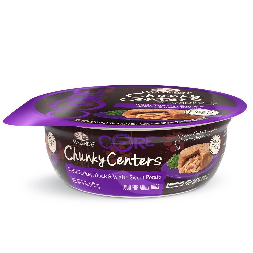 BUY 3 GET 1 FREE: Wellness CORE Chunky Centers Turkey, Duck & White Sweet Potato Wet Dog Food 6oz - Kohepets