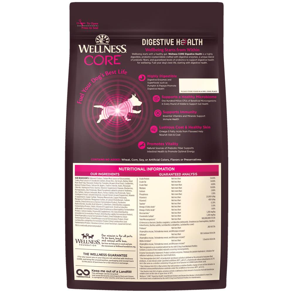 30% OFF: Wellness CORE Digestive Health Chicken & Brown Rice Small Breed Adult Dry Dog Food - Kohepets