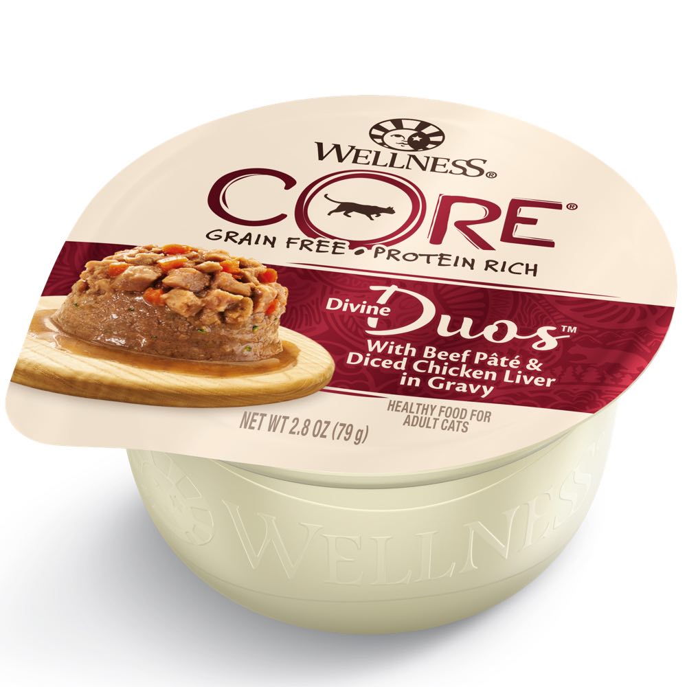 Wellness CORE Divine Duos Beef Pate & Diced Chicken Liver In Gravy Wet Cat Food 2.8oz - Kohepets