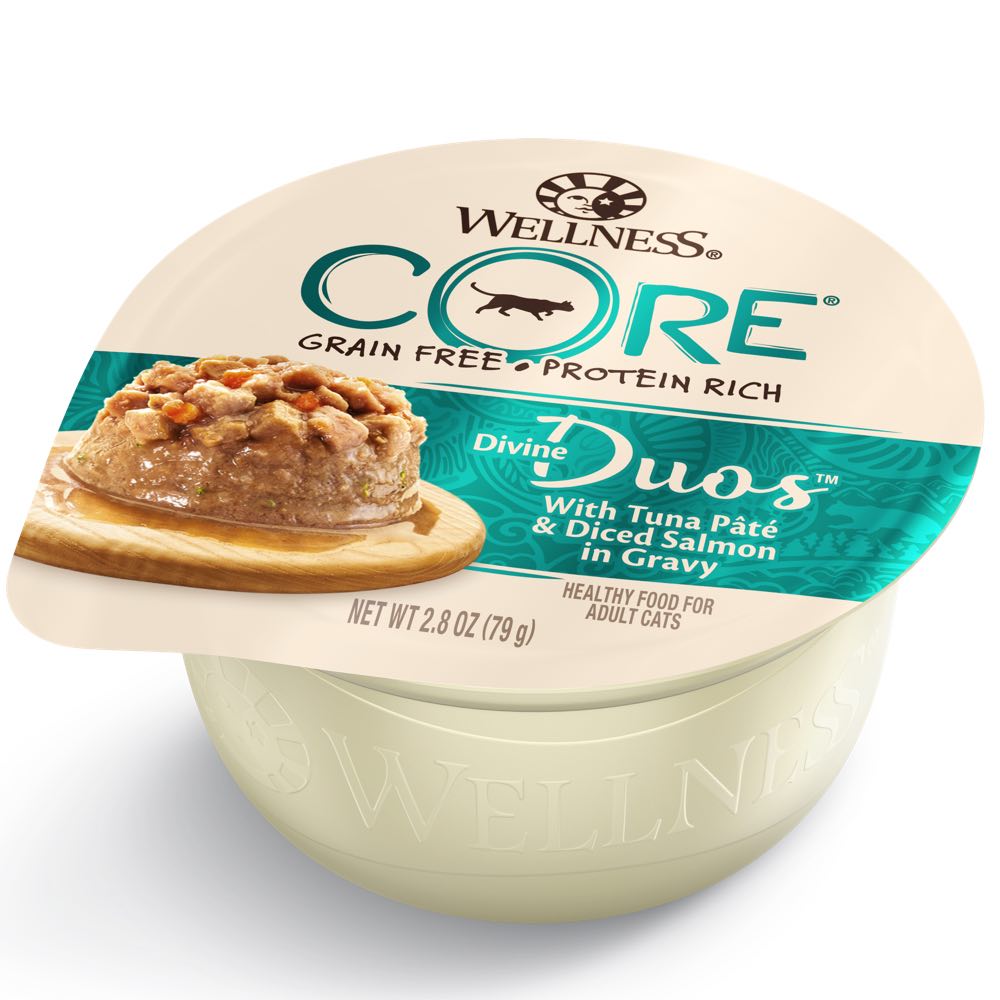 10% OFF: Wellness CORE Divine Duos Tuna Pate & Diced Salmon In Gravy Wet Cat Food 2.8oz - Kohepets