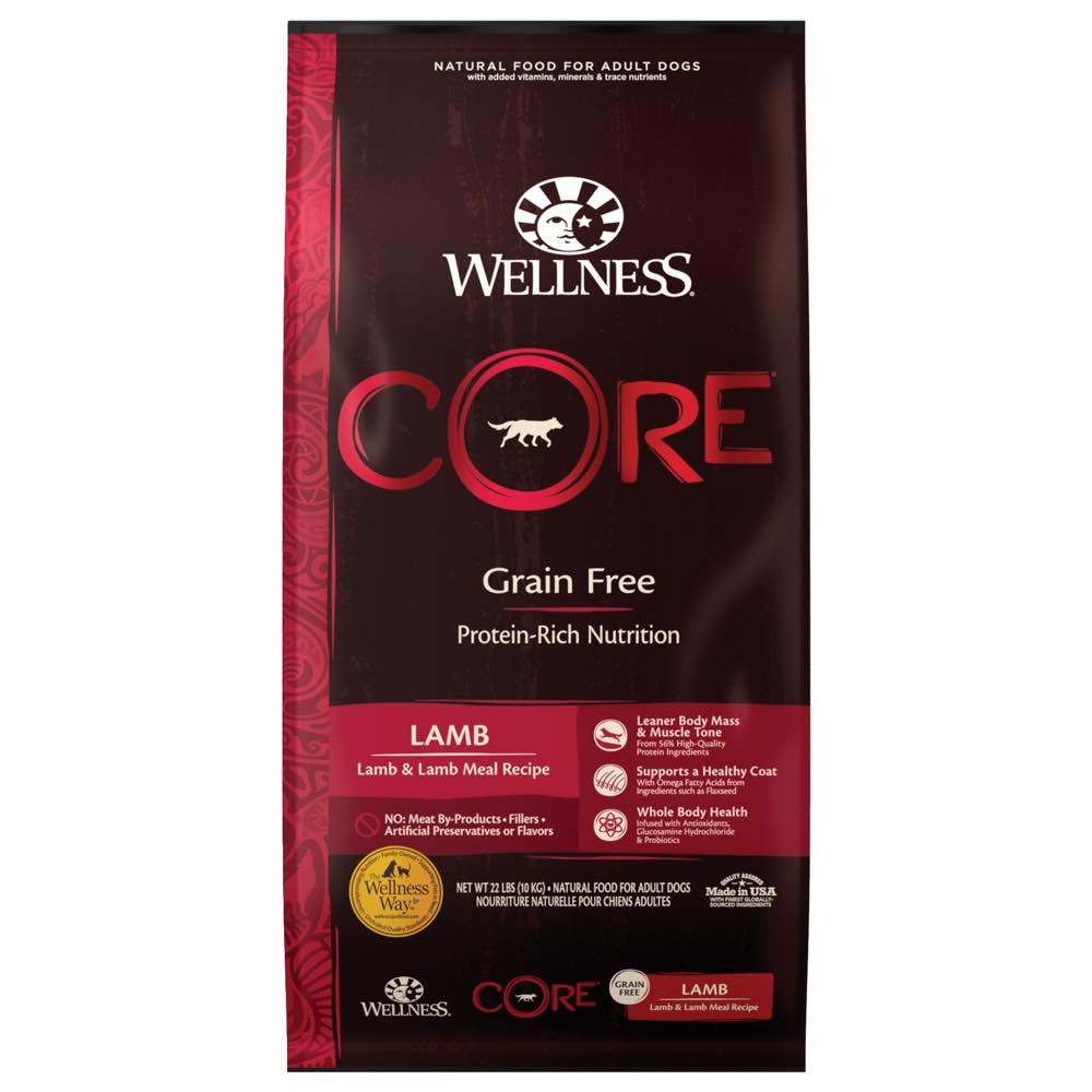 'FREE Treats w 22lb': Wellness CORE Grain-Free Lamb & Lamb Meal Recipe Dry Dog Food - Kohepets