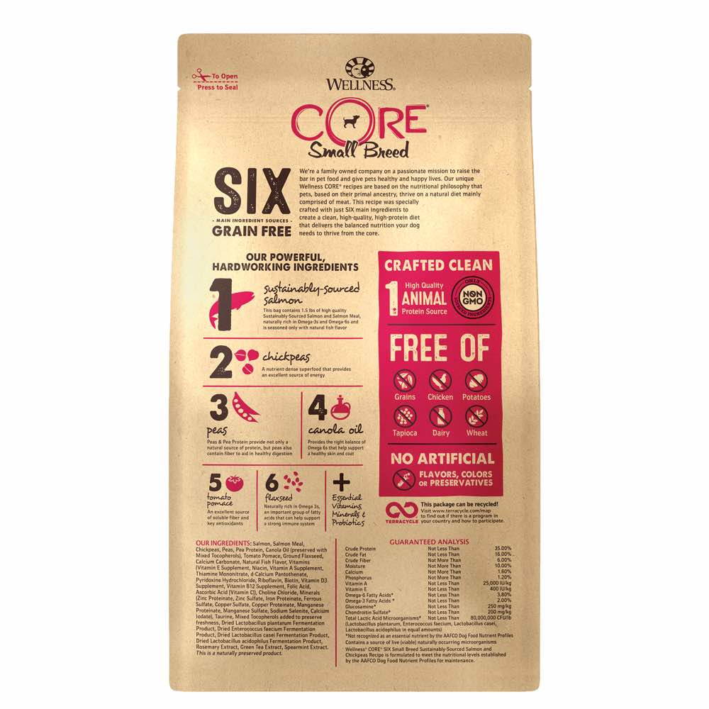 Wellness Core Six Small Breed Sustainably-Sourced Salmon & Chickpeas Grain Free Dry Dog Food - Kohepets
